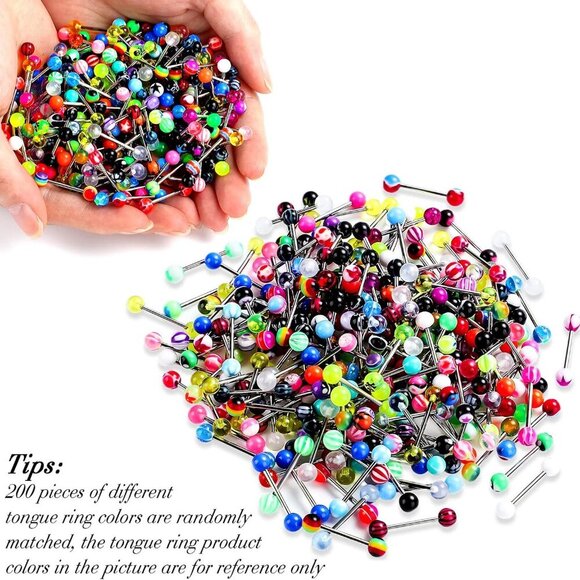 200 Pcs Tongue Nipple Rings Stainless Steel Acrylic Body Jewelry Variety - Picture 6 of 7
